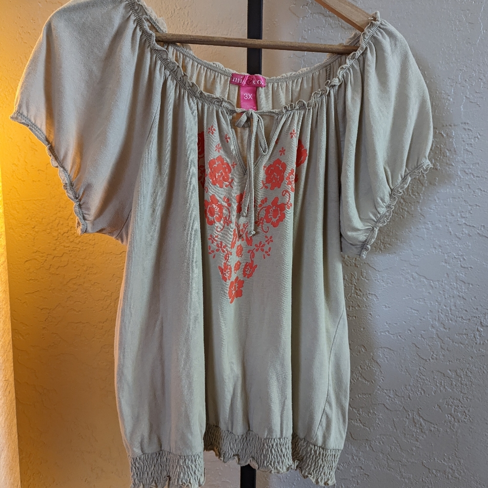 Mix & Co. Size 3x Boho Style Blouse With Orange Flowers.